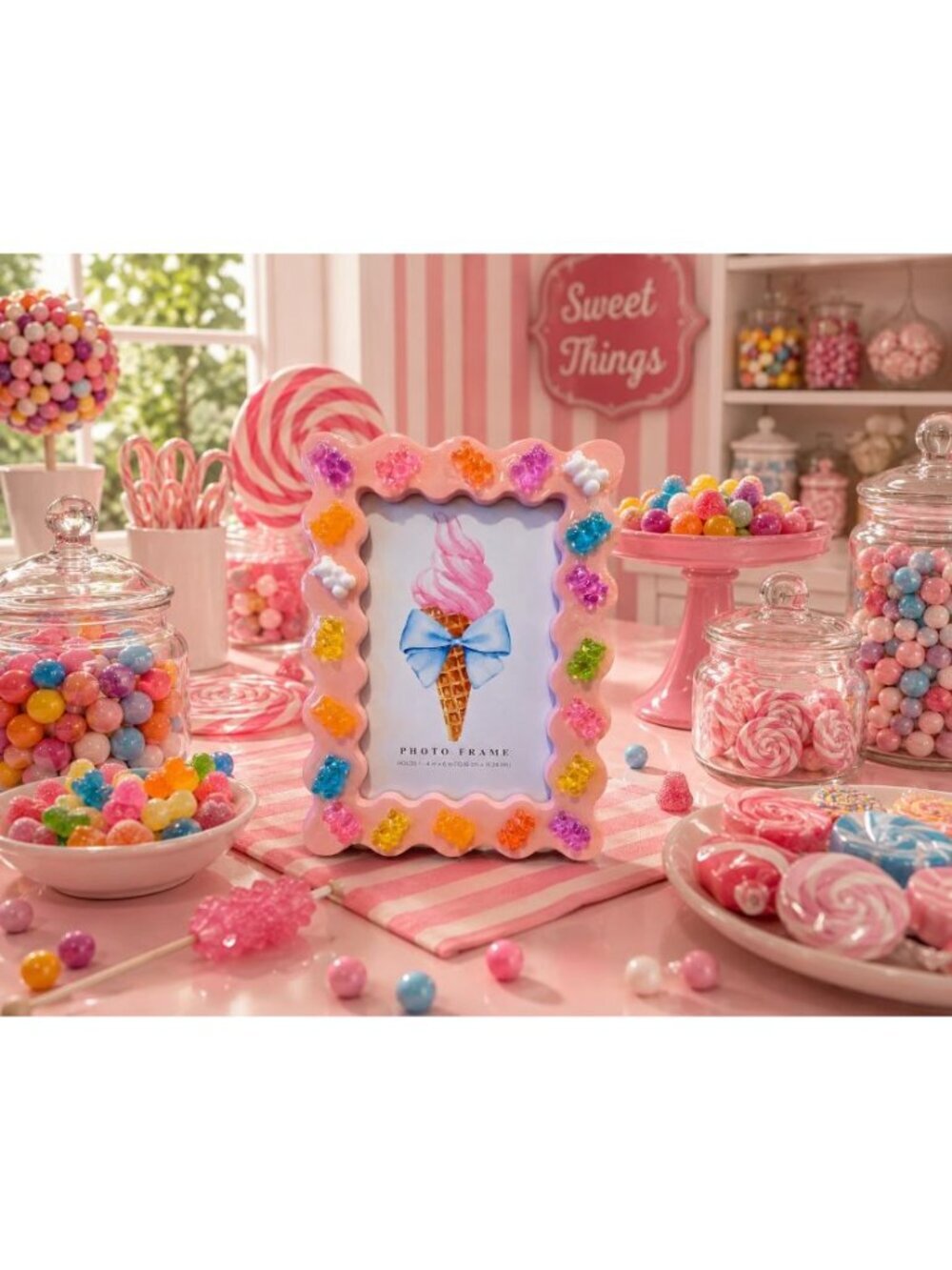 New Pink Candy Gummy Bear Minatures 3D Room Decor Photo Picture Frame 4x6